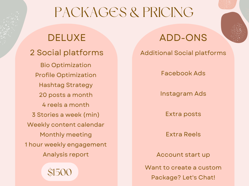 Services Packages Deluxe and/or Add-ons